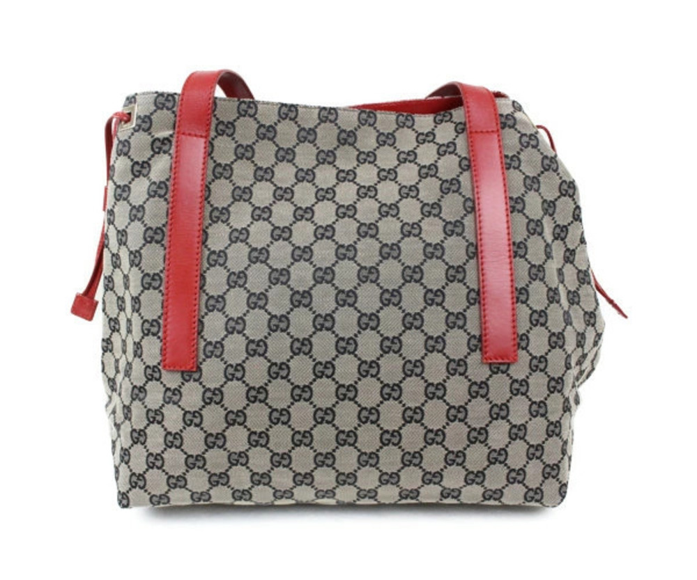 Gucci Leather Red Tote Shoulder Bag Canvas Handbag Gray GG